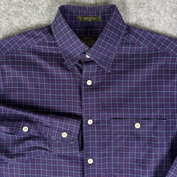 Orvis Mens Shirt M Purple Plaid Signature Collection 100% Cotton - Picture 3 of 7